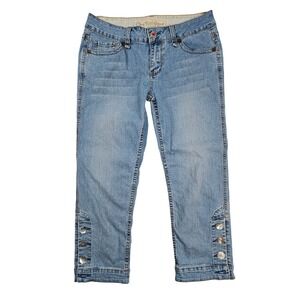 Y2K Beachy Capri Jeans Womens 9/10 Light Wash Stretch Low Rise Blue
